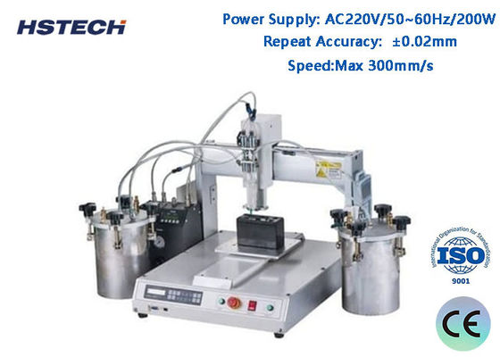 अच्छी कीमत ±0.02mm दोहराव सटीकता के साथ 4 रोटरी वर्किंग स्टेशन टेक्स्ट स्क्रीन कंट्रोल ऑटोमैटिक एलईडी बल्ब ग्लू डिस्पेंसर ऑनलाइन
